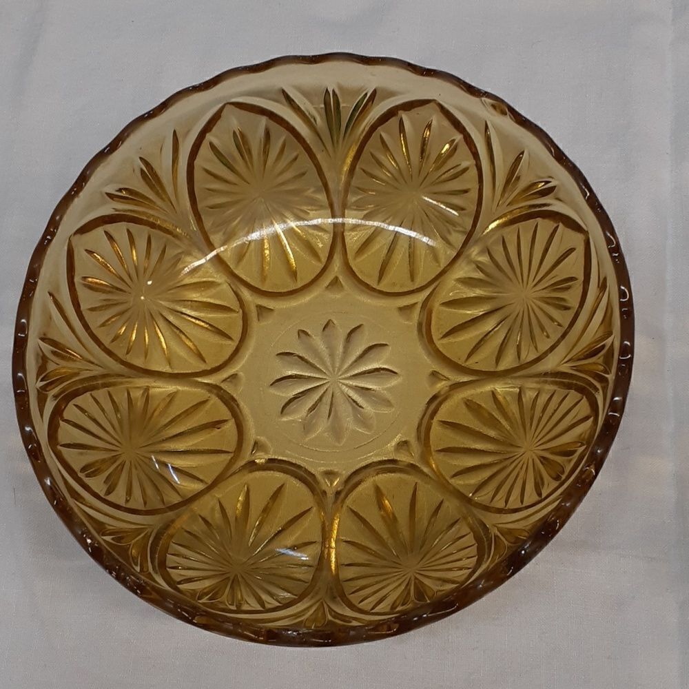 2 pc Vtg. Medallion Pattern MCM Serving Chip Large Bowls Anchor Hocking Indiana - Picture 4 of 7